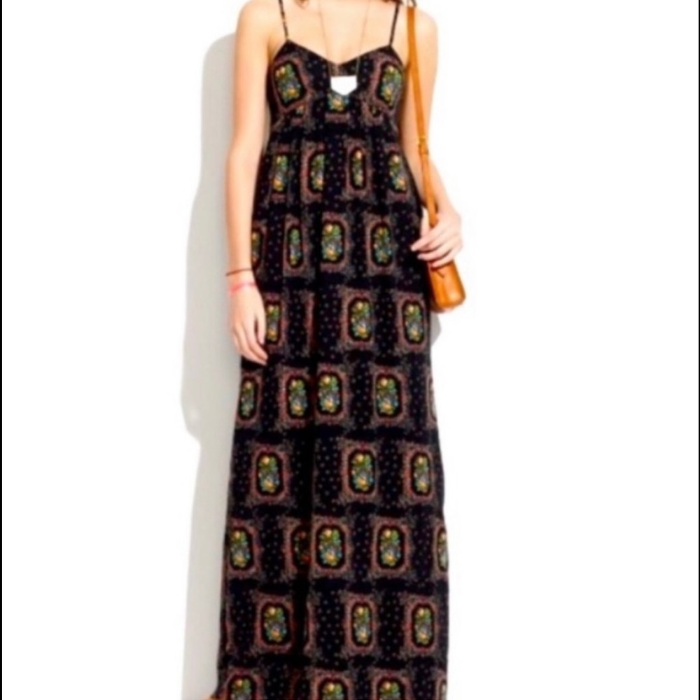 Madewell Black Maxi Dress with Geometric Medallion Print